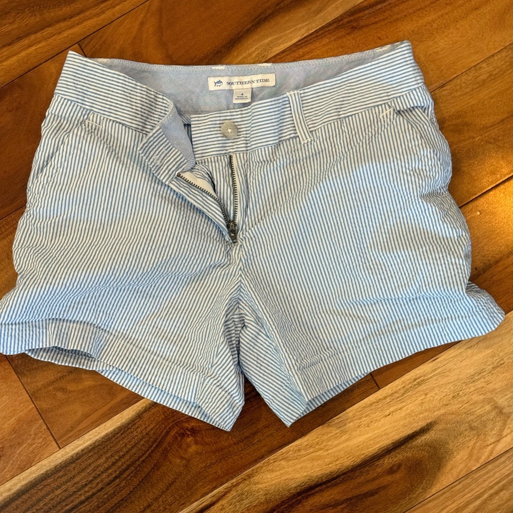 Southern Tide Light Blue and White Striped Shorts